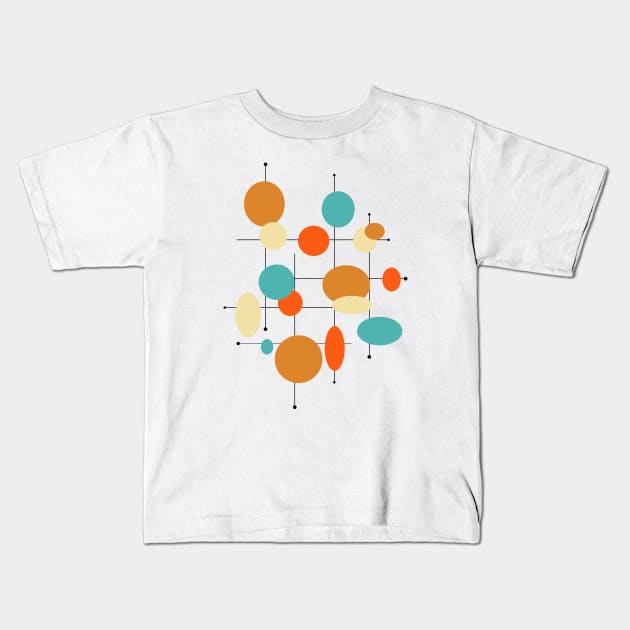 Colorful Geometric Circles Lines Mid Century Kids T-Shirt by OrchardBerry